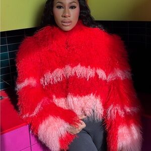 Vibrant Red and Pink Furry Coat